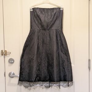 Barbie by David Dixon 8 Floral Sparkle Netting Strapless Black Mini Dress